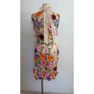 Adelyn Rae Floral Embroidered Mesh Sheath Dress Sleeveless Tie Neck Size XL
